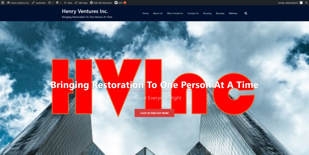 Front page of Henry Ventures Inc with big building on it